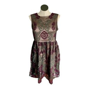 Sundance Floral Embroidered Mesh Lace Sleeveless Fit and Flare Dress - Size 14
